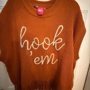Queen of Sparkles Burnt ‘Hook ‘Em’ Fringe Sweater Vest